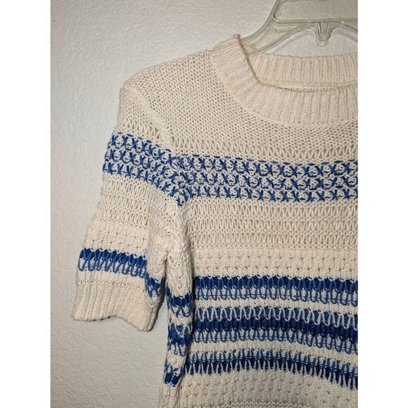 Current Elliott The Mixed Stitch Stripe Half-Sleeve Sweater Blue Horizon Size 0 - Picture 5 of 16